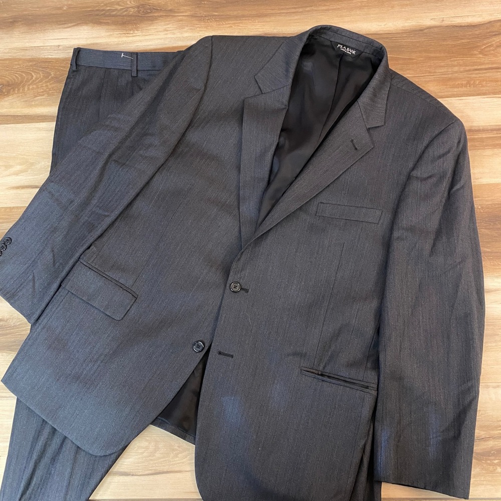 Jos A Bank Signature Collection Wool Suit 48R Charcoal Gray Herringbone 43 Pants